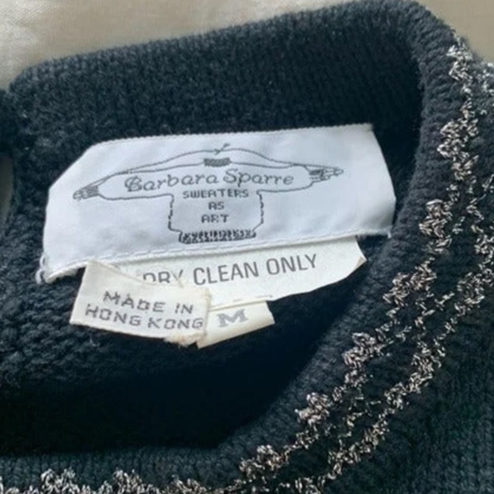 Vintage Handknit Barbara Sparre Black Sweater with Silver Accents Astrology M - Picture 7 of 7